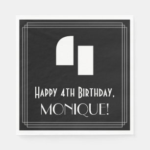 4th Birthday: Art Deco Inspired Look "4" + Name Napkin