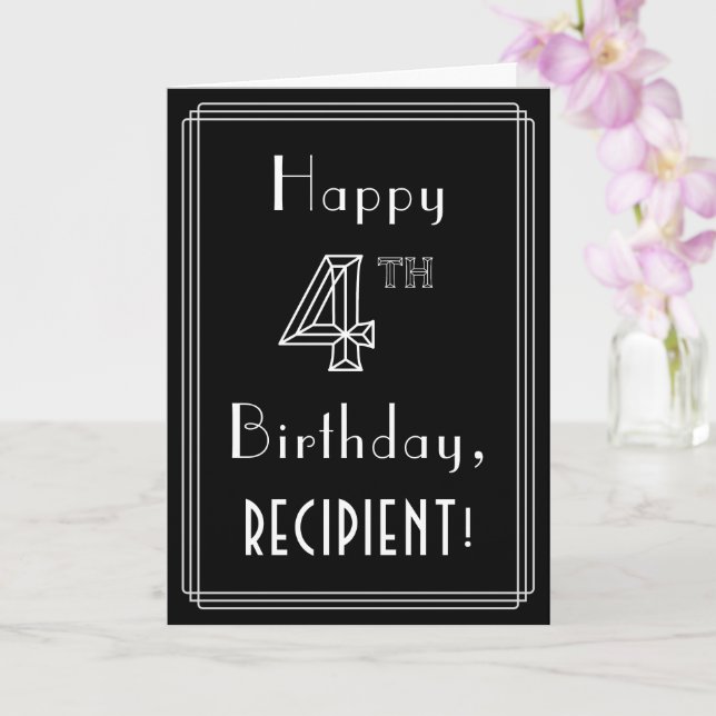 4th Birthday: Art Deco Style # 4 & Custom Name Card (Orchid)