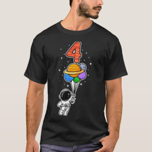 4th Birthday Astronaut Planet Balloons Cute Fourth T-Shirt