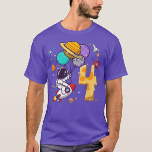 4th Birthday Astronaut Space Balloons 4 Years Old T-Shirt