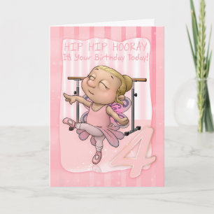 4th Birthday Ballet Dancer Hip Hooray In Pinks Card
