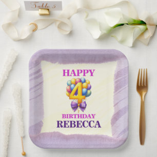 4th Birthday Ballon Theme Party Paper Plate