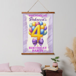 4th Birthday Balloon Theme Hanging Tapestry