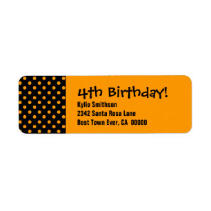 4th Birthday Black and Orange Polka Dots Return Address Label