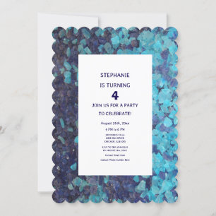 4th Birthday Blue Gemstone Agate Fourth Age Four Invitation