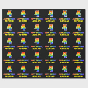4th Birthday: Bold, Fun, Simple, Rainbow 4 Wrapping Paper