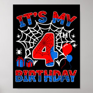4th birthday boy 4 year old spider web birthday4th poster