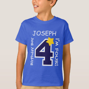 4th Birthday Boy BLUE One Year Custom Name A03A T-Shirt