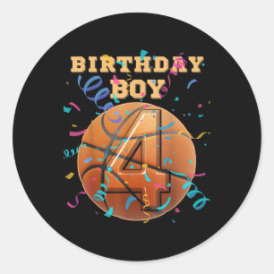 4th Birthday Boy Four 4 Years Old Basketball Playe Classic Round Sticker