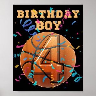 4th Birthday Boy Four 4 Years Old Basketball Playe Poster