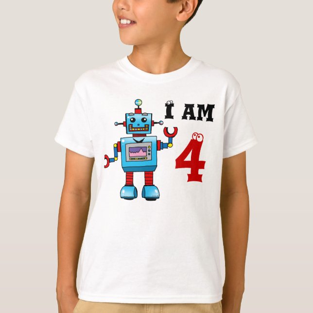 4th birthday boy gift - robot T-Shirt (Front)