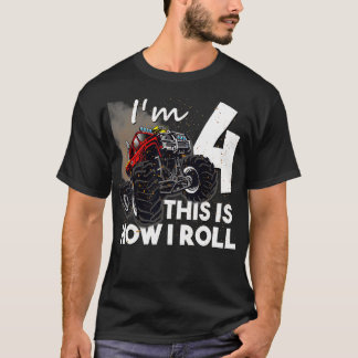 4th Birthday  Boy Monster Truck 4 Years Old Gift  T-Shirt