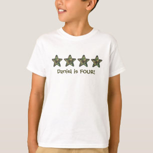 4th Birthday Boy Stars Custom Name Green Camo T-Shirt