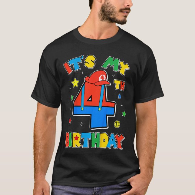 4th Birthday Boy Super Gamer Gamingheme Bday Party T-Shirt (Front)