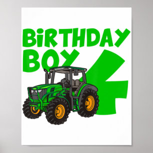 4th Birthday Boy Tractor Farm 4 Year Old Birthday  Poster