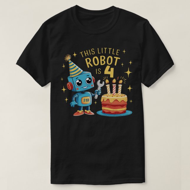 4th Birthday Boys 4 Year Old Robotics Robot 4th Bi T-Shirt (Design Front)
