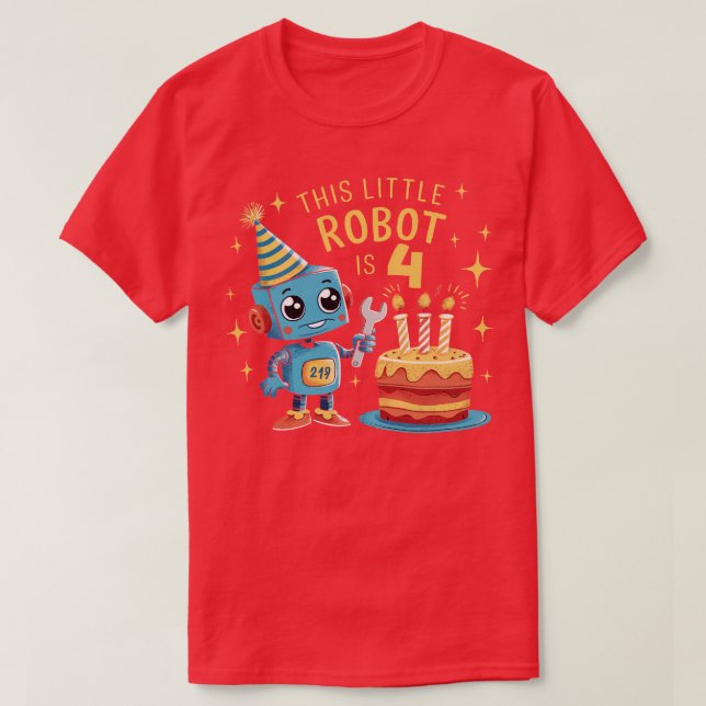 4th Birthday Boys 4 Year Old Robotics Robot 4th Bi T-Shirt (Design Front)