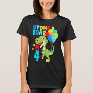 4th Birthday Boys Dinosaur Stomp & Roar I'm 4 T-Shirt