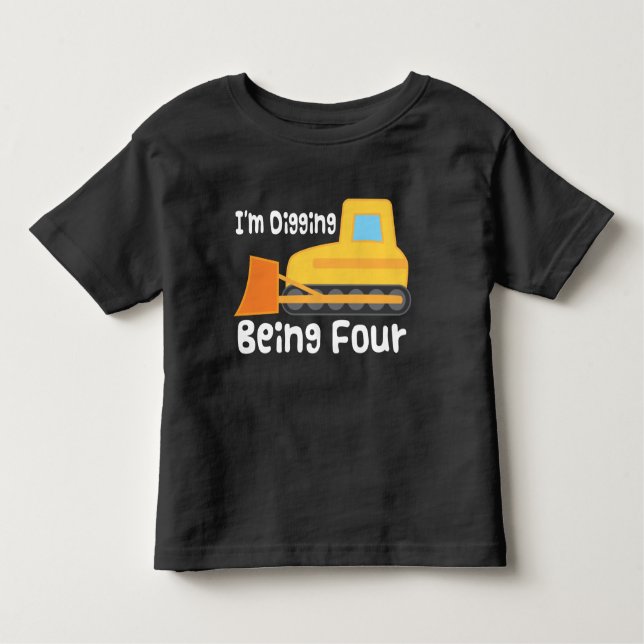 4th Birthday Bulldozer Construction Truck Toddler Toddler T-Shirt (Front)