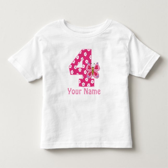 4th Birthday Butterfly Girls Personalised Shirt (Front)