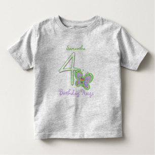 4th Birthday Butterfly Hugs Custom Name Toddler T-Shirt