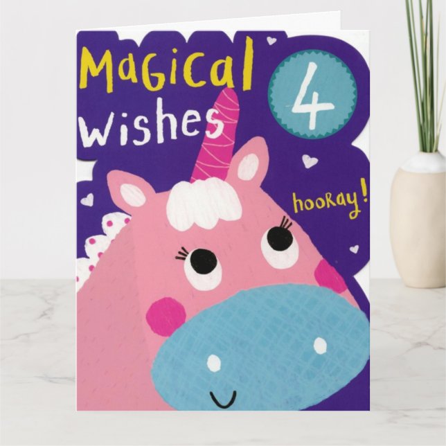4th Birthday Card - Pink/Blue Unicorn (Front)