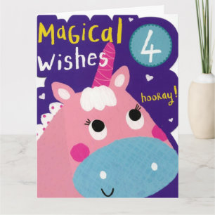 4th Birthday Card - Pink/Blue Unicorn