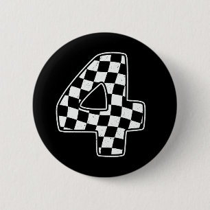 4th Birthday Checkered Number 4 Car Racing Flag  6 Cm Round Badge