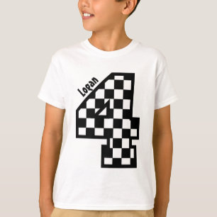 4th Birthday Chequered Four Year Custom Name V01B T-Shirt