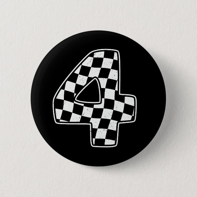 4th Birthday Chequered Number 4 Car Racing Flag  6 Cm Round Badge (Front)