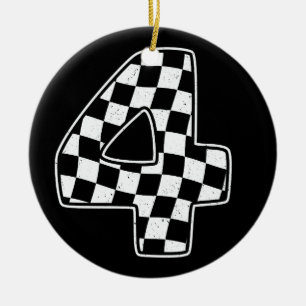 4th Birthday Chequered Number 4 Car Racing Flag Ceramic Ornament