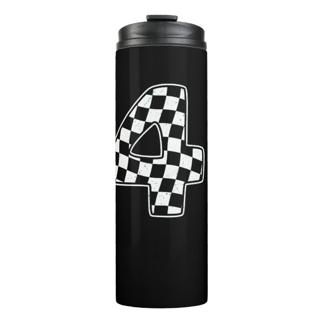 4th Birthday Chequered Number 4 Car Racing Flag  Thermal Tumbler (Front)
