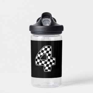 4th Birthday Chequered Number 4 Car Racing Flag  Water Bottle