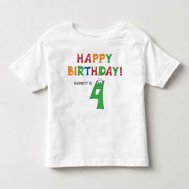 4th Birthday Colourful Alphabet with First Name Toddler T-Shirt (Front)