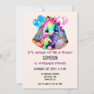 4th Birthday Colourful Dinosaur To Be a Blast Invitation
