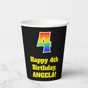 4th Birthday: Colourful, Fun, Exciting, Rainbow 4 Paper Cups
