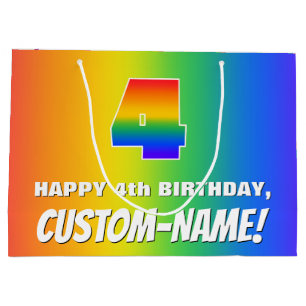 4th Birthday: Colourful, Fun Rainbow Pattern # 4 Large Gift Bag