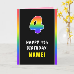 4th Birthday: Colourful Rainbow # 4, Custom Name Card
