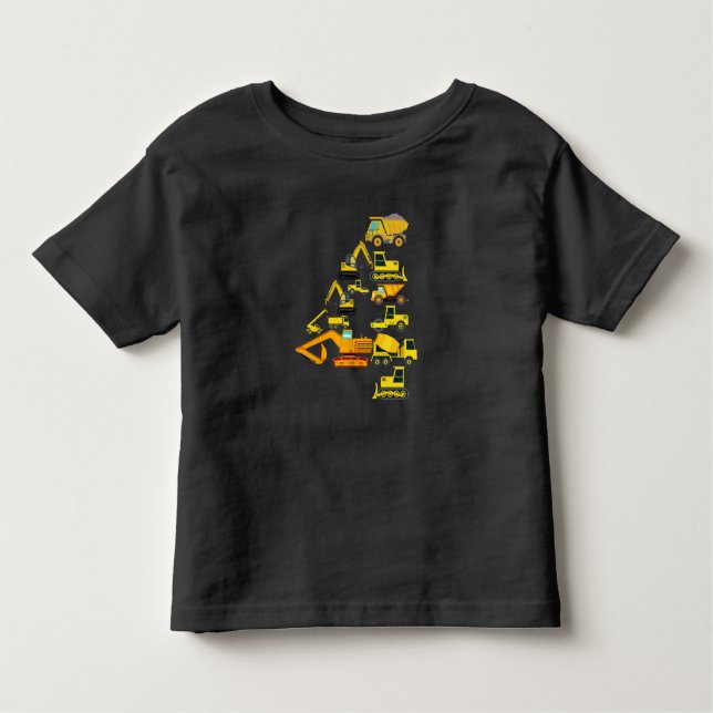 4th Birthday Construction Truck 4 Year Old Boy Kid Toddler T-Shirt (Front)