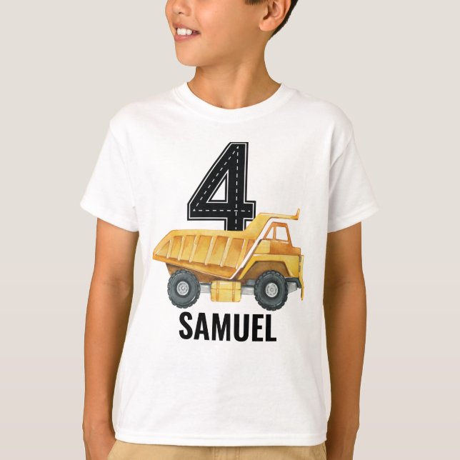 4th Birthday Construction Truck Dump Truck T-Shirt (Front)