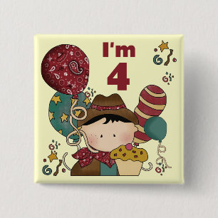 4th Birthday Cowboy Tshirts and Gifts 15 Cm Square Badge
