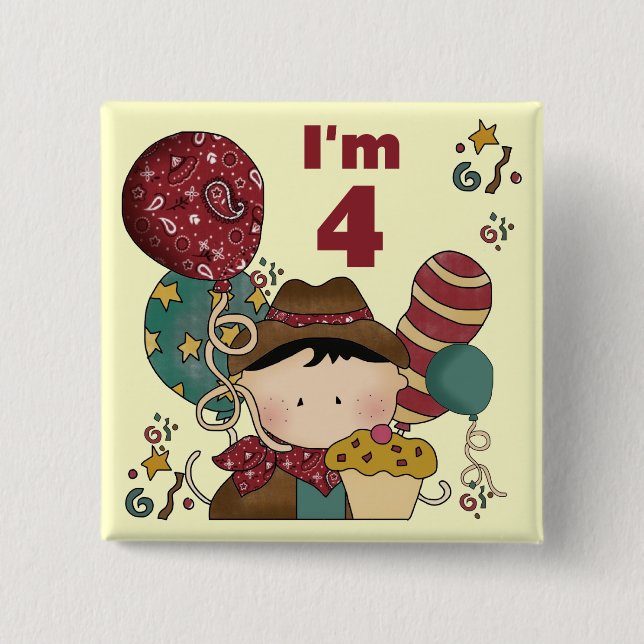 4th Birthday Cowboy Tshirts and Gifts 15 Cm Square Badge (Front)