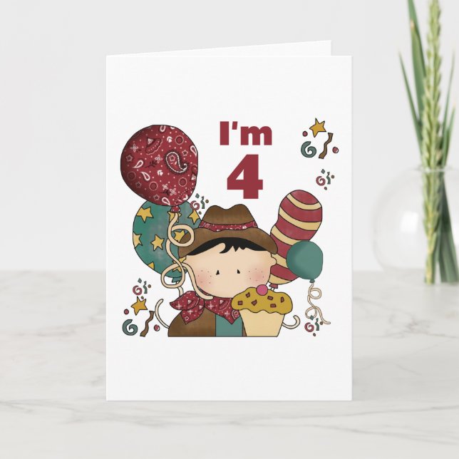 4th Birthday Cowboy Tshirts and Gifts Card (Front)