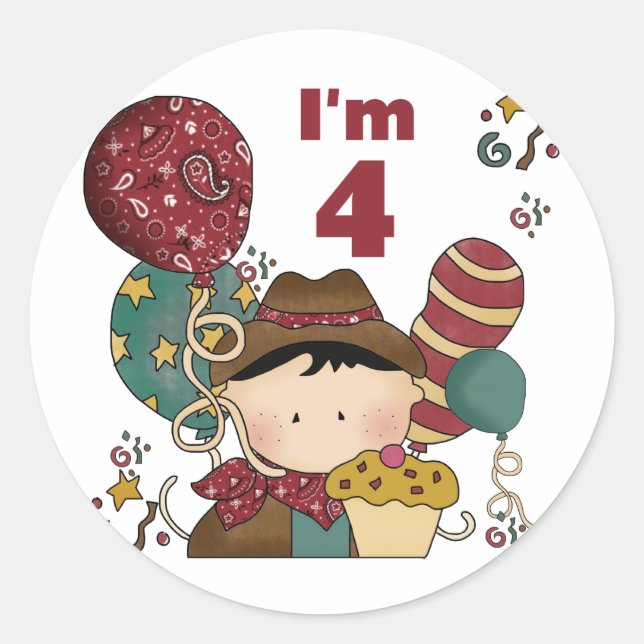4th Birthday Cowboy Tshirts and Gifts Classic Round Sticker (Front)