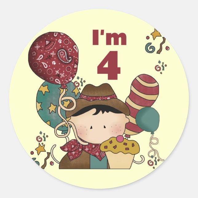 4th Birthday Cowboy Tshirts and Gifts Classic Round Sticker (Front)
