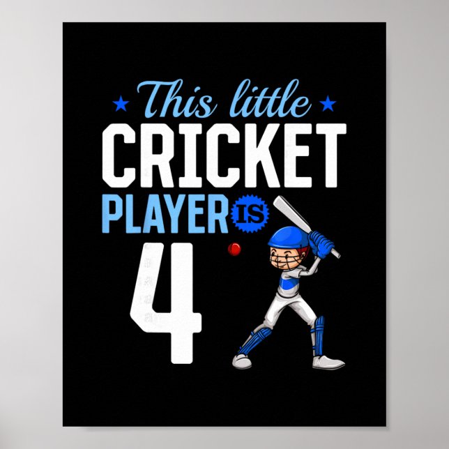 4th Birthday Cricket Player  Poster (Front)