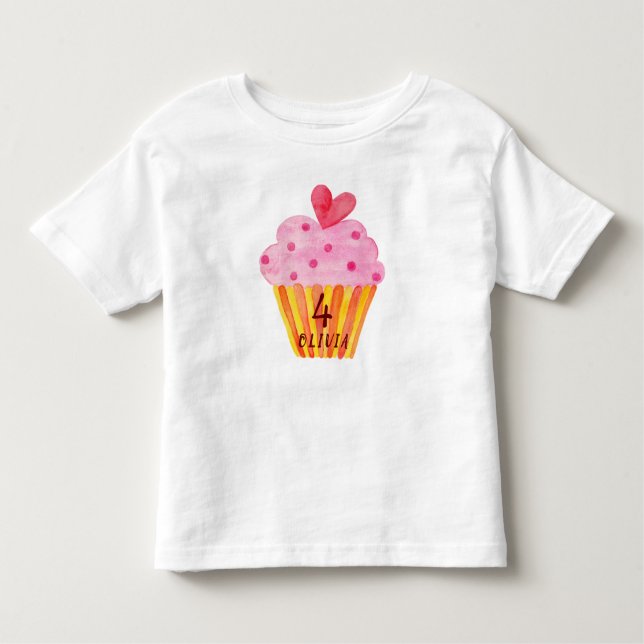 4th birthday - Cupcake baking girls watercolor Toddler T-Shirt (Front)