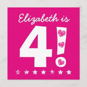 4th Birthday Custom Name Pink for GIRL A05 Invitation