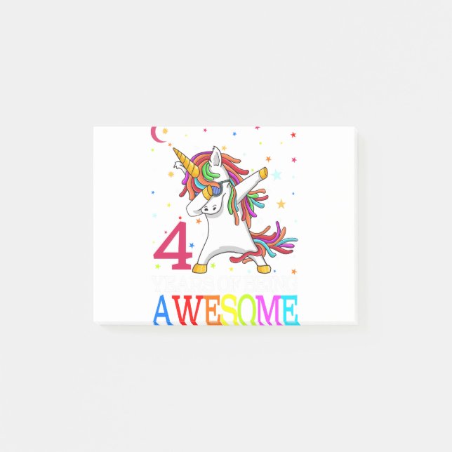 4th Birthday Dabbing Unicorn Party Gift Post-it Notes (Front)