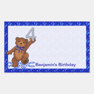4th Birthday Dancing Bear Scrapbook Rectangular Sticker